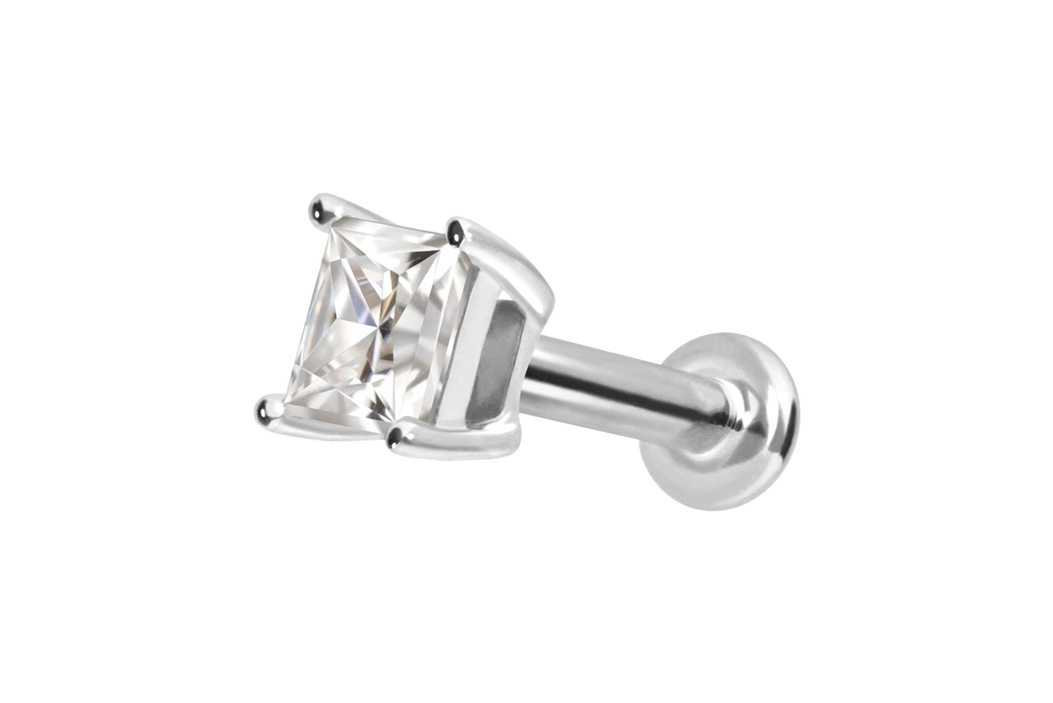 14 Karat Gold Labret Piercing mit Innengewinde MOISSANIT-QUADRAT